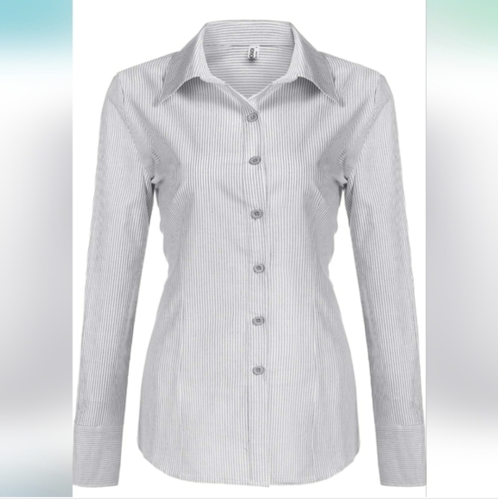 Hotouch Fitted Long-sleeved Striped Button-down Collared Shirt